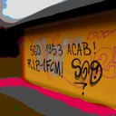 ... habs einfach mal fotografiert und verfremdet, so dass es fast ein Kunstwerk ist. Wer mag es dechiffrieren? Und wieso "ACAB" ?