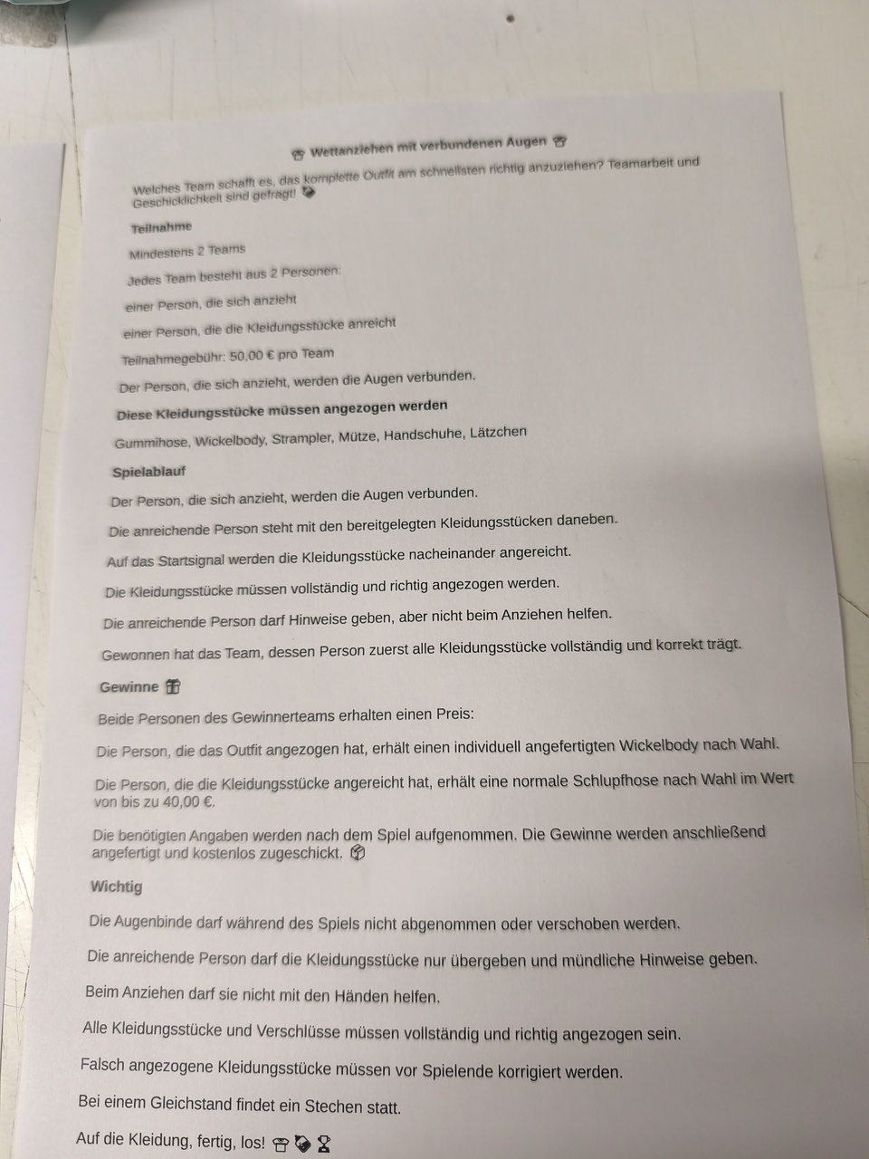 Insgesamt werden 6 spiele Angebote am Samstag bei der Sommerkostüm Party beim Ab-versand